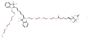N-(m-PEG4)-N'-(biotin-PEG3)-Cy5 Chemical Structure